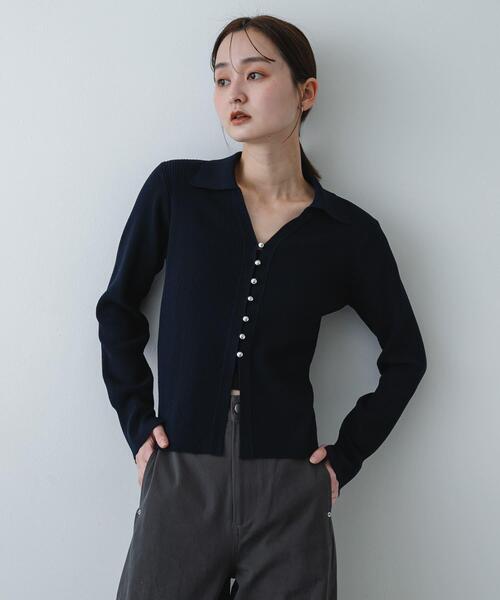 SENSE OF PLACE by URBAN RESEARCH（センスオブプレイスバイアーバンリサーチ）の「『一部WEB限定カラー』『洗濯可』メタルボタンエリツキコンパクトカーディガン（カーディガン/ボレロ・レディース・アイボリー/ネイビー/マスタード/オフホワイト/チャコールグレー・ONE）」の11枚目の写真
