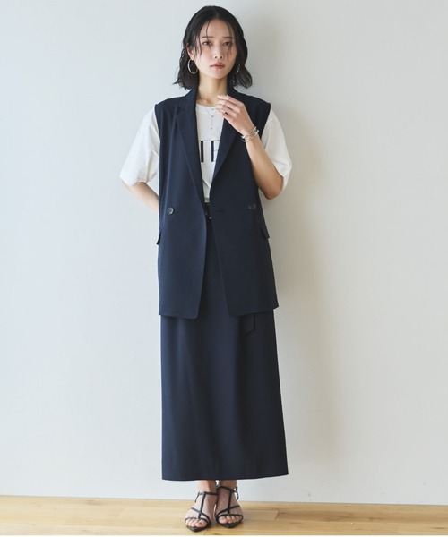 Doux archives(ドゥアルシーヴ)の「【多機能麻調合繊】テーラードジレ(その他アウター・レディース・ネイビー/ベージュ・FREE)」の18枚目の写真