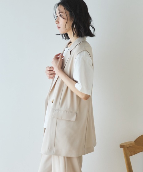 Doux archives(ドゥアルシーヴ)の「【多機能麻調合繊】テーラードジレ(その他アウター・レディース・ネイビー/ベージュ・FREE)」の14枚目の写真