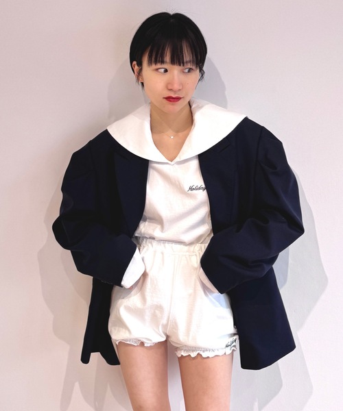 HOLIDAY(ホリデイ)の「SUPER FINE DRY SAILOR COLLAR L/S TOPS スーパーファインドライセーラーカラーロングスリーブトップス(Tシャツ/カットソー・レディース・ダークネイビー/ホワイト/ブラック/グリーン・ONE SIZE)」の8枚目の写真