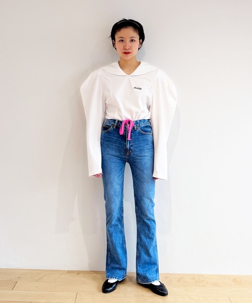 HOLIDAY(ホリデイ)の「SUPER FINE DRY SAILOR COLLAR L/S TOPS スーパーファインドライセーラーカラーロングスリーブトップス(Tシャツ/カットソー・レディース・ダークネイビー/ホワイト/ブラック/グリーン・ONE SIZE)」の11枚目の写真