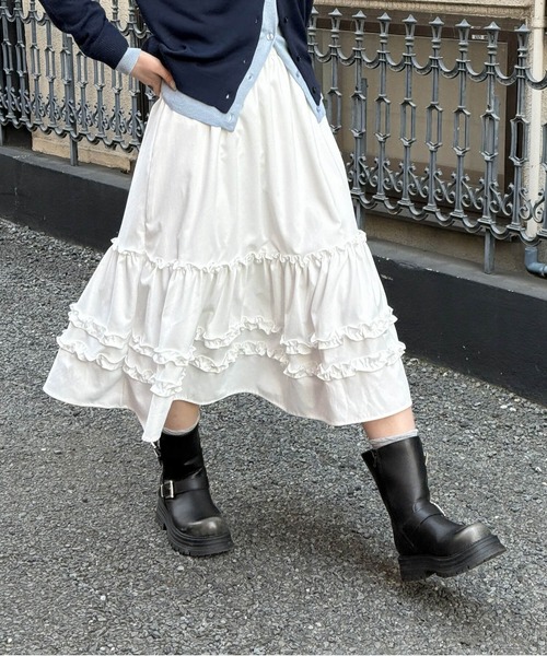tiptop（ティップトップ）の「フリルミドル丈スカート（スカート・レディース・ブラック/オフホワイト・FREE）」の5枚目の写真