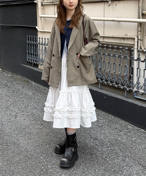 tiptop（ティップトップ）の「フリルミドル丈スカート（スカート・レディース・ブラック/オフホワイト・FREE）」の6枚目の写真