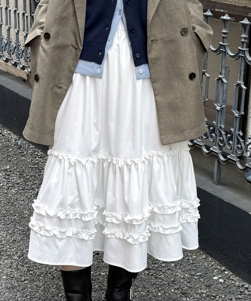 tiptop（ティップトップ）の「フリルミドル丈スカート（スカート・レディース・ブラック/オフホワイト・FREE）」の7枚目の写真