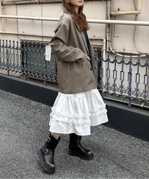 tiptop（ティップトップ）の「フリルミドル丈スカート（スカート・レディース・ブラック/オフホワイト・FREE）」の10枚目の写真