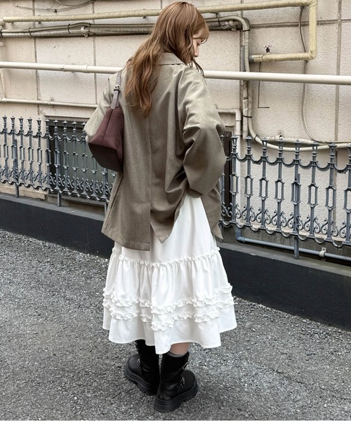 tiptop（ティップトップ）の「フリルミドル丈スカート（スカート・レディース・ブラック/オフホワイト・FREE）」の11枚目の写真