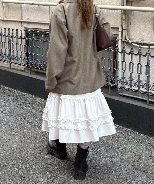 tiptop（ティップトップ）の「フリルミドル丈スカート（スカート・レディース・ブラック/オフホワイト・FREE）」の12枚目の写真