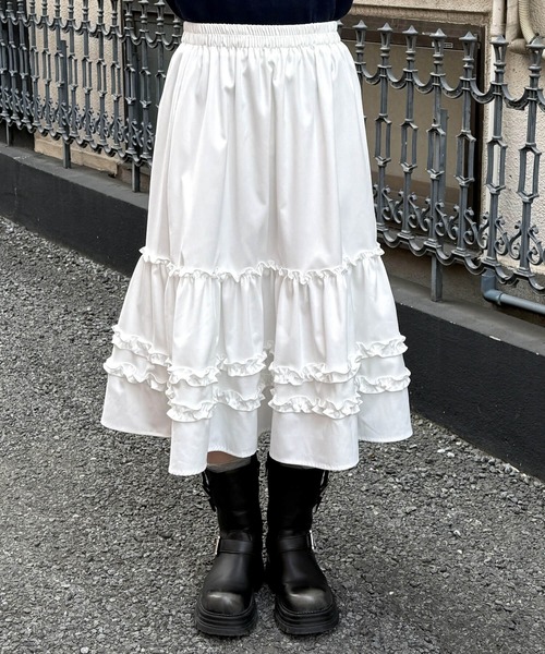 tiptop（ティップトップ）の「フリルミドル丈スカート（スカート・レディース・ブラック/オフホワイト・FREE）」の13枚目の写真