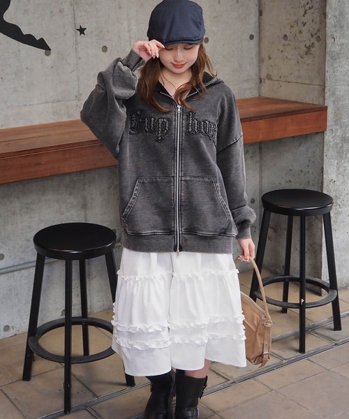 tiptop（ティップトップ）の「フリルミドル丈スカート（スカート・レディース・ブラック/オフホワイト・FREE）」の15枚目の写真