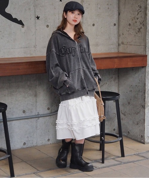 tiptop（ティップトップ）の「フリルミドル丈スカート（スカート・レディース・ブラック/オフホワイト・FREE）」の16枚目の写真