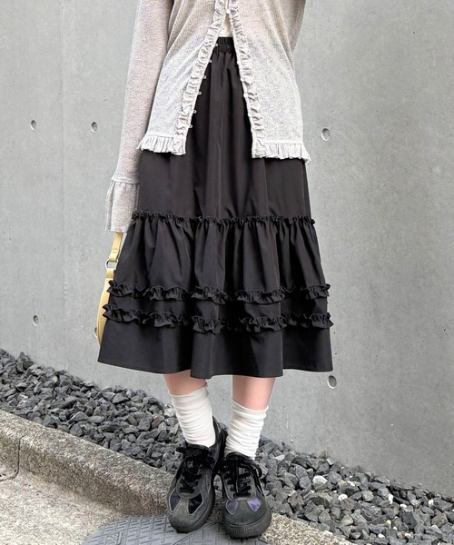 tiptop（ティップトップ）の「フリルミドル丈スカート（スカート・レディース・ブラック/オフホワイト・FREE）」の21枚目の写真