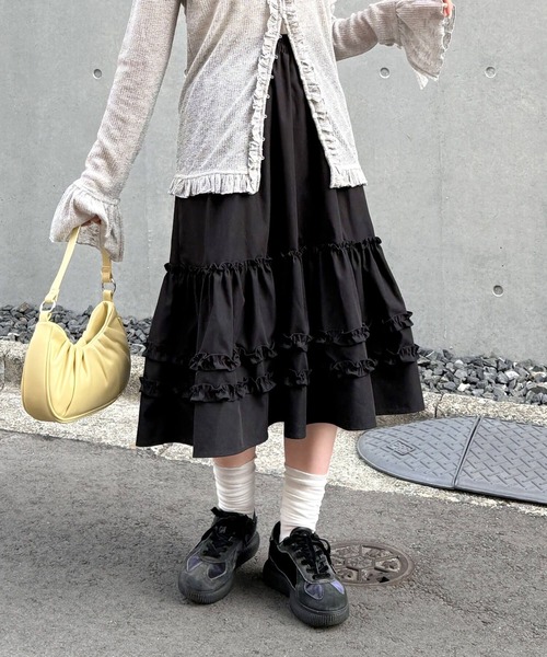 tiptop（ティップトップ）の「フリルミドル丈スカート（スカート・レディース・ブラック/オフホワイト・FREE）」の22枚目の写真