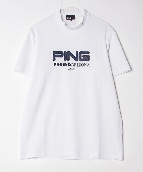 PING(ピン)の「ピン アップリケ半袖ハイネックシャツ(Tシャツ/カットソー・メンズ・ベージュ/ホワイト・M/L/LL/3L)」の9枚目の写真