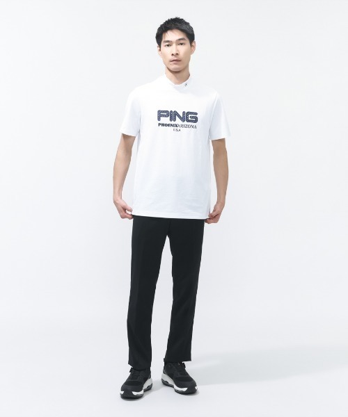 PING(ピン)の「ピン アップリケ半袖ハイネックシャツ(Tシャツ/カットソー・メンズ・ベージュ/ホワイト・M/L/LL/3L)」の6枚目の写真