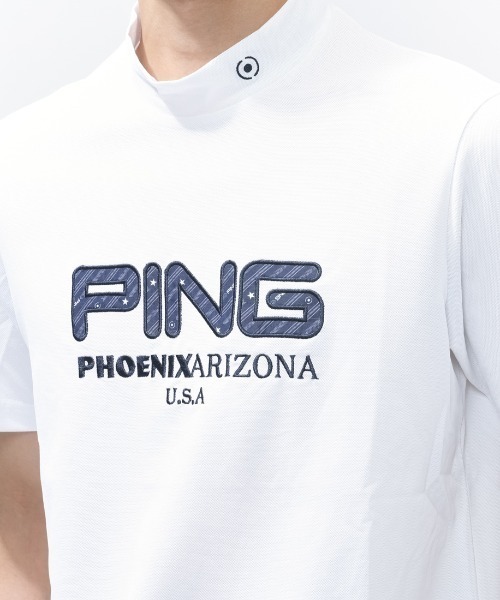 PING(ピン)の「ピン アップリケ半袖ハイネックシャツ(Tシャツ/カットソー・メンズ・ベージュ/ホワイト・M/L/LL/3L)」の7枚目の写真