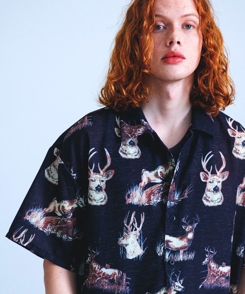 Revo.(レボ)の「Revo. ヴィンテージライク アニマルパターン ボックス セミオープンカラーシャツ 半袖(シャツ/ブラウス・メンズ・ベージュ/アイボリー/ブルー/ブラック/グリーン・L/M)」の7枚目の写真