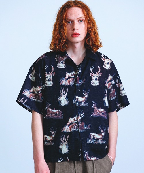 Revo.(レボ)の「Revo. ヴィンテージライク アニマルパターン ボックス セミオープンカラーシャツ 半袖(シャツ/ブラウス・メンズ・ベージュ/アイボリー/ブルー/ブラック/グリーン・L/M)」の6枚目の写真