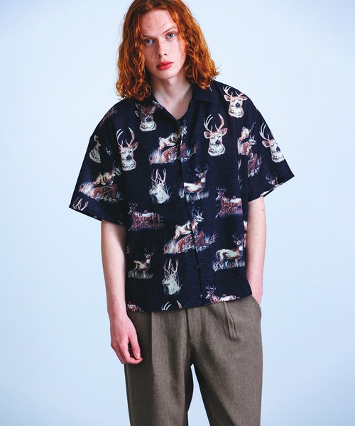 Revo.(レボ)の「Revo. ヴィンテージライク アニマルパターン ボックス セミオープンカラーシャツ 半袖(シャツ/ブラウス・メンズ・ベージュ/アイボリー/ブルー/ブラック/グリーン・L/M)」の9枚目の写真