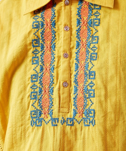 チャイハネ(チャイハネ)の「【チャイハネ】スミリティMEN'Sプルオーバーシャツ(シャツ/ブラウス・メンズ・パープル/ホワイト/イエロー・FREE)」の8枚目の写真