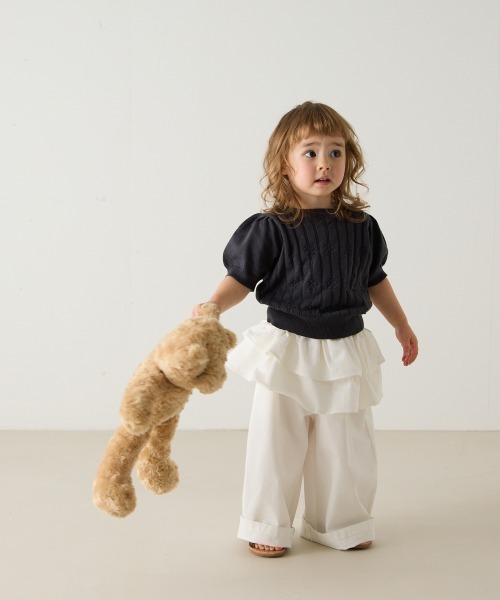 riziere（リジェール）の「透かし柄半袖ニットプルオーバー（Tシャツ/カットソー・キッズ・チャコール/アイボリー・120/110/100/90/150/140/130）」の9枚目の写真