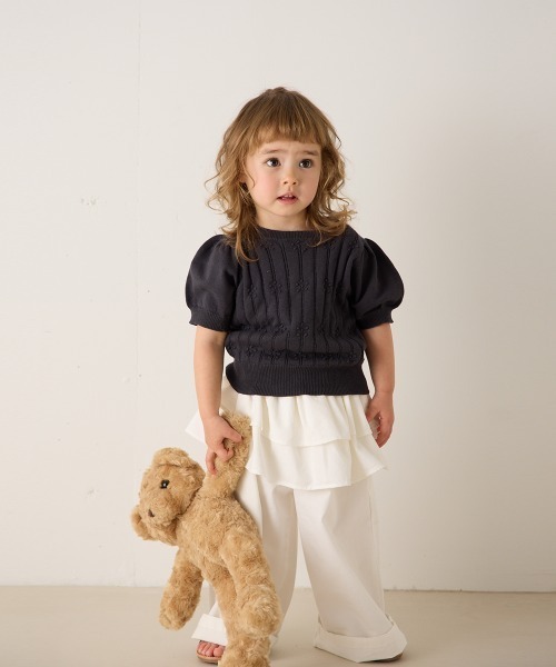 riziere（リジェール）の「透かし柄半袖ニットプルオーバー（Tシャツ/カットソー・キッズ・チャコール/アイボリー・120/110/100/90/150/140/130）」の12枚目の写真