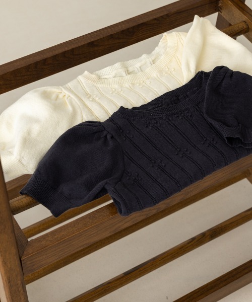 riziere（リジェール）の「透かし柄半袖ニットプルオーバー（Tシャツ/カットソー・キッズ・チャコール/アイボリー・120/110/100/90/150/140/130）」の19枚目の写真