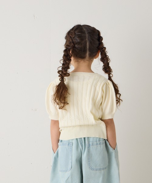 riziere（リジェール）の「透かし柄半袖ニットプルオーバー（Tシャツ/カットソー・キッズ・チャコール/アイボリー・120/110/100/90/150/140/130）」の6枚目の写真