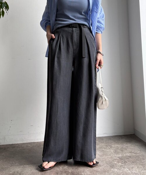 DouDou（ドゥドゥ）の「ベルト付リヨセルデニムパンツ（デニムパンツ・レディース・ブラック/ブルー・38/36）」の6枚目の写真