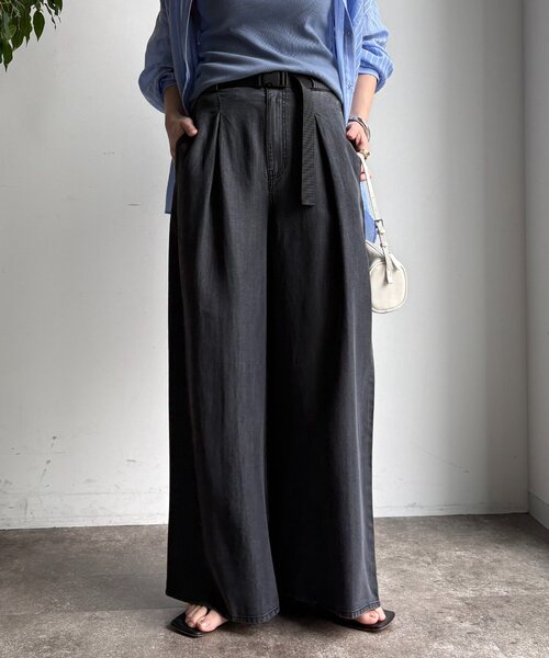 DouDou（ドゥドゥ）の「ベルト付リヨセルデニムパンツ（デニムパンツ・レディース・ブラック/ブルー・38/36）」の7枚目の写真