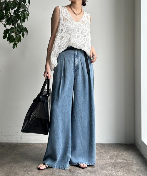 DouDou（ドゥドゥ）の「ベルト付リヨセルデニムパンツ（デニムパンツ・レディース・ブラック/ブルー・38/36）」の10枚目の写真