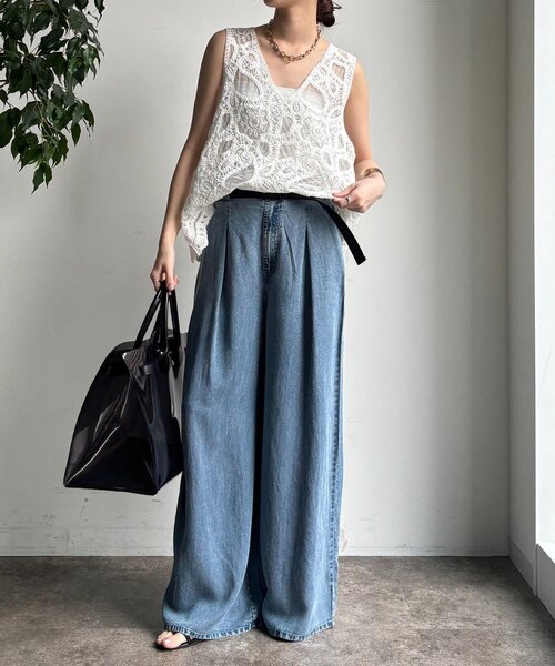 DouDou（ドゥドゥ）の「ベルト付リヨセルデニムパンツ（デニムパンツ・レディース・ブラック/ブルー・38/36）」の12枚目の写真