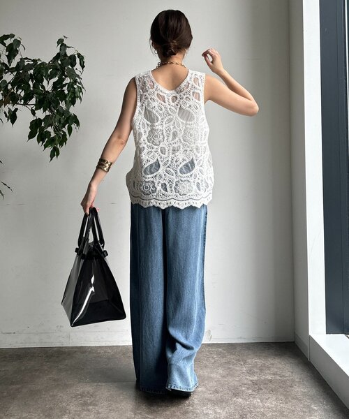 DouDou（ドゥドゥ）の「ベルト付リヨセルデニムパンツ（デニムパンツ・レディース・ブラック/ブルー・38/36）」の14枚目の写真