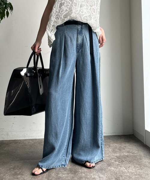 DouDou（ドゥドゥ）の「ベルト付リヨセルデニムパンツ（デニムパンツ・レディース・ブラック/ブルー・38/36）」の15枚目の写真