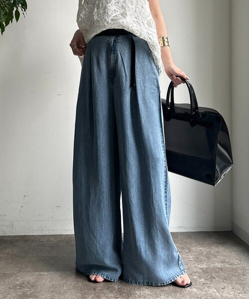 DouDou（ドゥドゥ）の「ベルト付リヨセルデニムパンツ（デニムパンツ・レディース・ブラック/ブルー・38/36）」の16枚目の写真