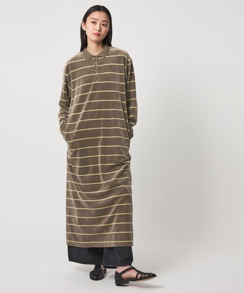 CITEN（シテン）の「＜CITEN＞ベロアボーダーワンピース（ワンピース・レディース・ネイビー/モカ・M/S）」の2枚目の写真