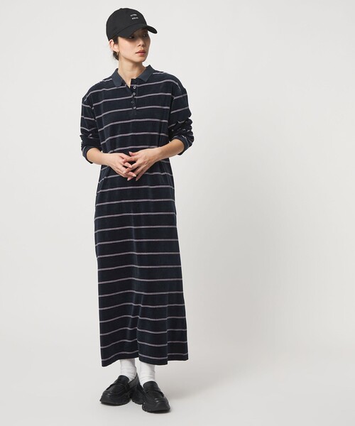 CITEN（シテン）の「＜CITEN＞ベロアボーダーワンピース（ワンピース・レディース・ネイビー/モカ・M/S）」の4枚目の写真