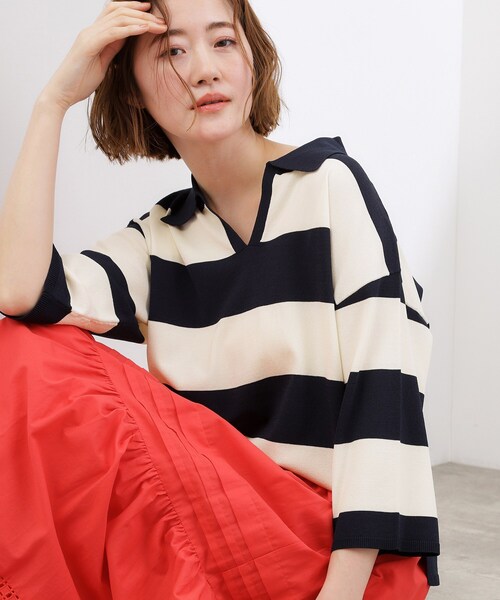 grove（グローブ）の「【貴島明日香さん着用】ラガークロップドプルオーバー（ニット/セーター・レディース・ブラック/ネイビー系2/ブルー系7・02/03/04/05）」の2枚目の写真