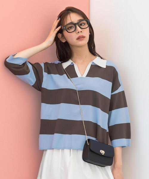 grove（グローブ）の「【貴島明日香さん着用】ラガークロップドプルオーバー（ニット/セーター・レディース・ブラック/ネイビー系2/ブルー系7・02/03/04/05）」の5枚目の写真