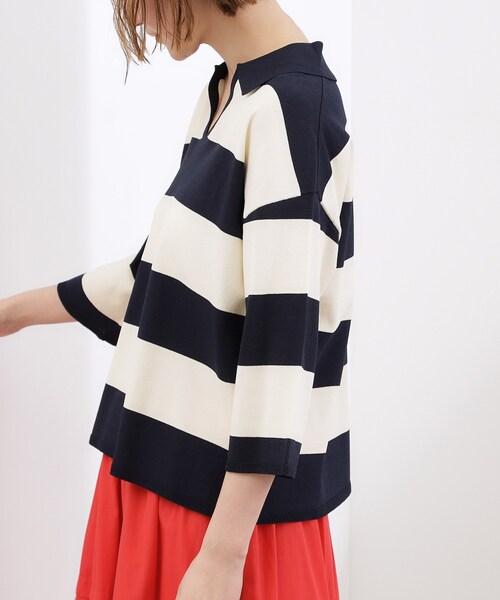 grove(グローブ)の「【UVカット】ラガークロップドプルオーバー(ニット/セーター・レディース・ブラック/ネイビー系2/ブルー系7・02/03/04/05)」の7枚目の写真
