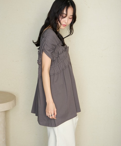 forksy.（フォルクシー）の「【forksy.】＜エブリデイシリーズ＞前後2way シャーリング カットフリル ショートスリーブTシャツ（Tシャツ/カットソー・レディース・ライトブルー/ブラック/チャコールグレー/オフホワイト/ピンク/ブラウン・FREE）」の20枚目の写真