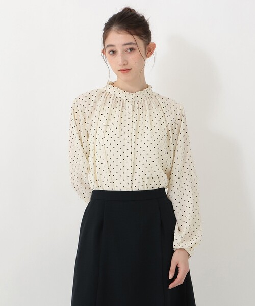 Afternoon Tea(アフタヌーンティー)の「ドット2WAYフリルブラウス(シャツ/ブラウス・レディース・アイボリー/ブラック・MEDIUM)」の1枚目の写真