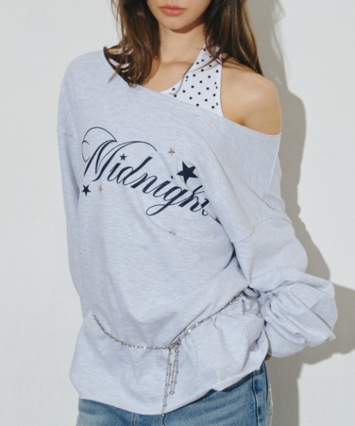 Midnight Move（ミッドナイトムーブ）の「A'GEM/9 × .kom 『MIDNIGHT MOVE/ミッドナイトムーブ』dot mtm/ドットスウェットシャツ（スウェット・レディース・オフホワイト/ネイビー・FREE）」の2枚目の写真