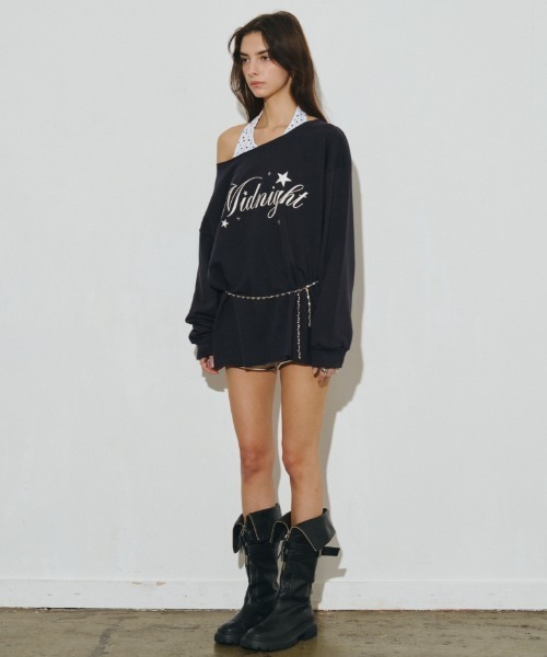 Midnight Move（ミッドナイトムーブ）の「A'GEM/9 × .kom 『MIDNIGHT MOVE/ミッドナイトムーブ』dot mtm/ドットスウェットシャツ（スウェット・レディース・オフホワイト/ネイビー・FREE）」の3枚目の写真