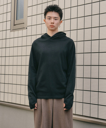 フィンガーホールフードロングスリーブ[ブラック]