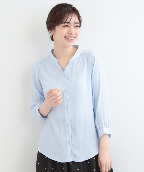 SHOO・LA・RUE（シューラルー）の「【S-LL/7分袖】首元をすっきり魅せる　大人の上品サテンブラウス（シャツ/ブラウス・レディース・ライトブルー/ブラック系6/ホワイト系7・03/02/01/04）」の16枚目の写真