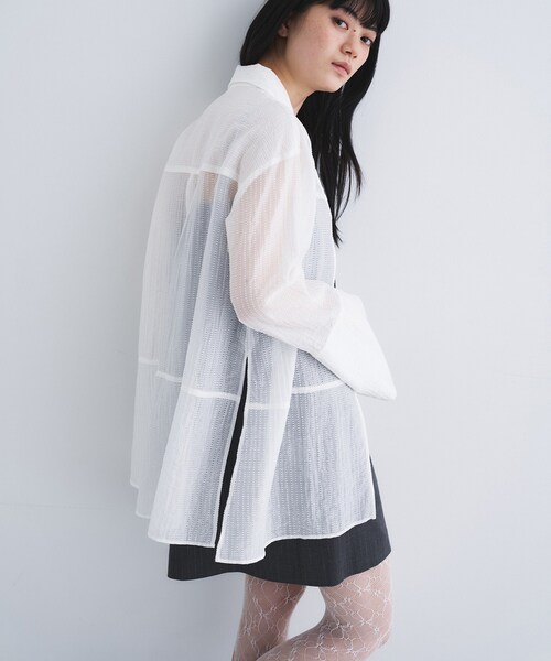 CODE A(コードエー)の「point neck ribbon shirts(シャツ/ブラウス・レディース・ブラック/ホワイト/ピンク・00)」の5枚目の写真