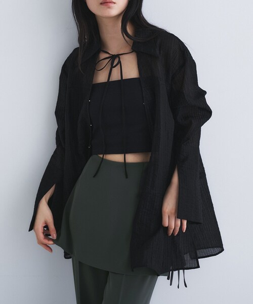 CODE A(コードエー)の「point neck ribbon shirts(シャツ/ブラウス・レディース・ブラック/ホワイト/ピンク・00)」の8枚目の写真