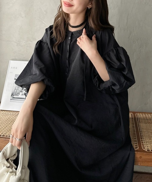 Eclat one(エクラワン)の「【Eclat one】バンドカラー ボリュームスリーブ ロングシャツ ワンピース(ワンピース・レディース・ラベンダー/ブルー/ブラック・FREE)」の8枚目の写真