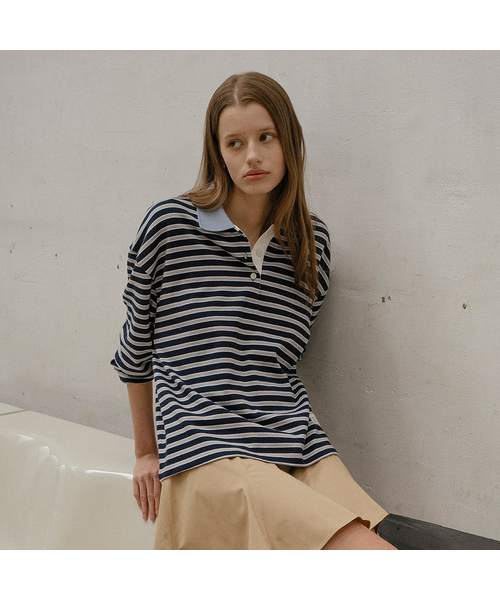 Stripe collar point t-shirt [TISP06LT02]_Navy