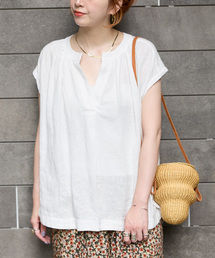 手洗い可 / フレンチリネンスリーブレスブラウス